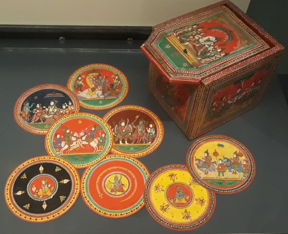 Hand-painted circular Ganjifa playing cards